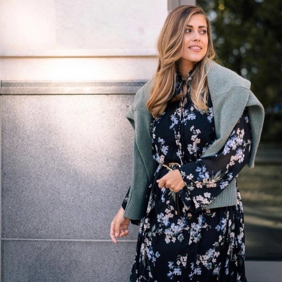 Floral Chiffon H&M Midi DRESS - NWT long sleeved - Picture 3 of 15